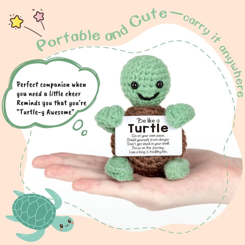 Motivational Crochet Turtle Gift with Encouragement Card for Her