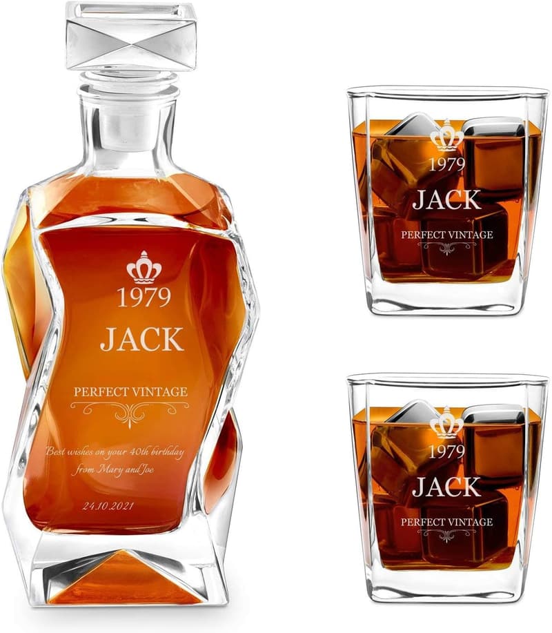 Personalized Whiskey Decanter Set for Him - 3 Piece Birthday Gift