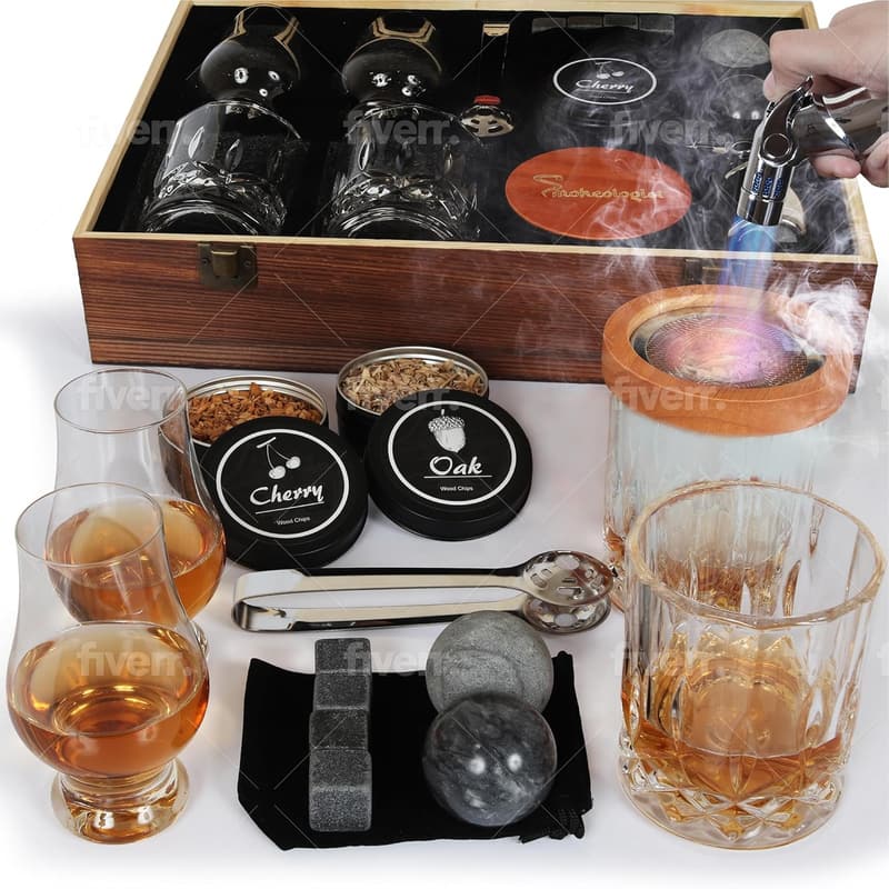 Whiskey Gift Set with Smoker, Glasses, and Ice Balls