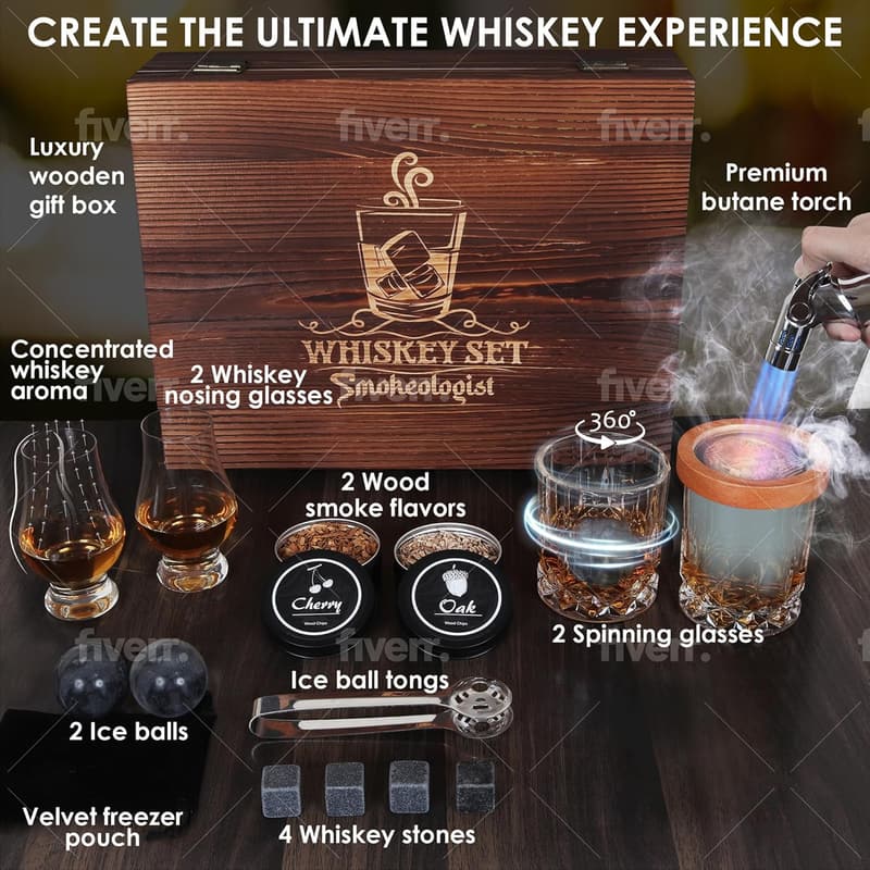 Whiskey Gift Set with Smoker, Glasses, and Ice Balls