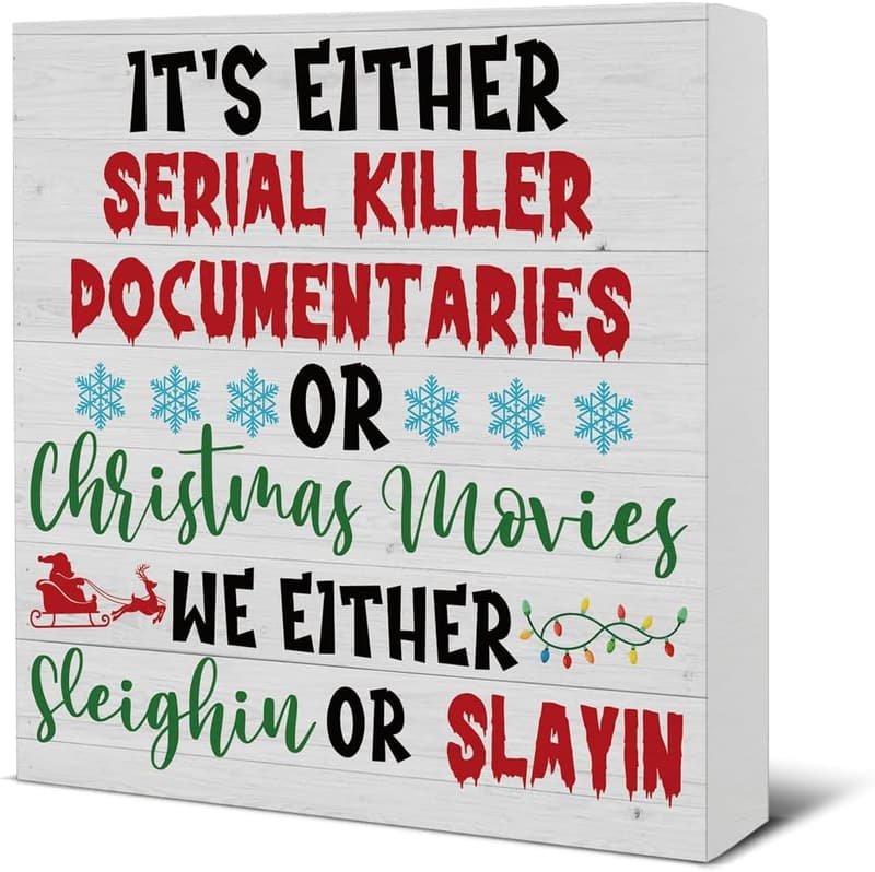 Funny Christmas Movies or Documentaries Wooden Sign - 5x5 Inches