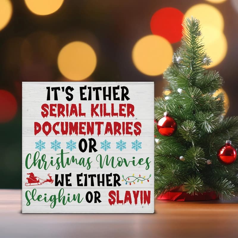 Funny Christmas Movies or Documentaries Wooden Sign - 5x5 Inches