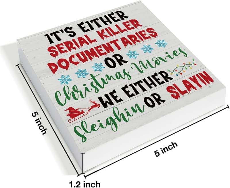Funny Christmas Movies or Documentaries Wooden Sign - 5x5 Inches