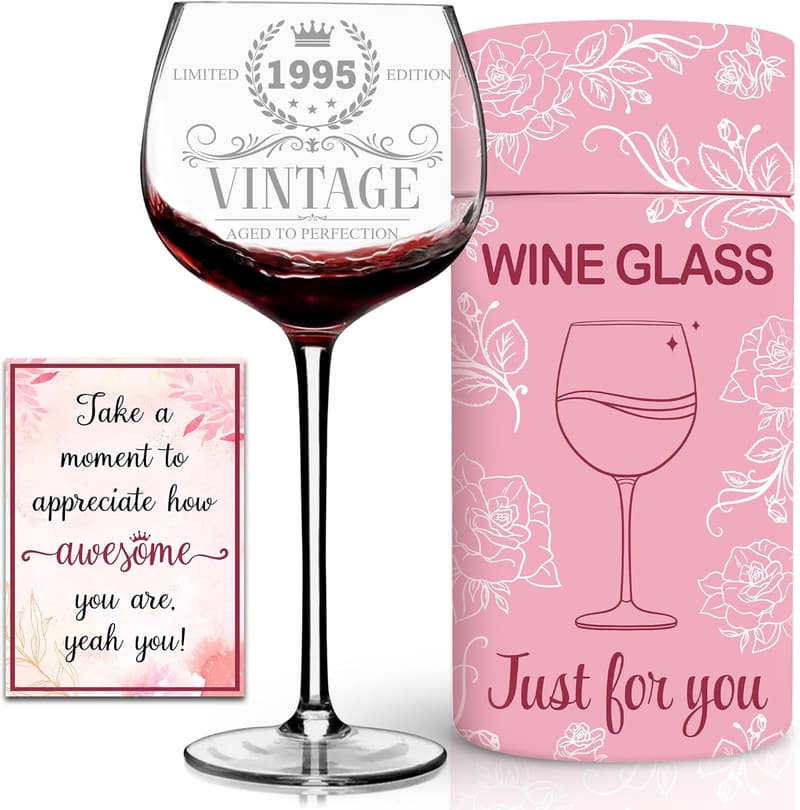 30th Birthday Vintage Engraved Wine Glass for Her