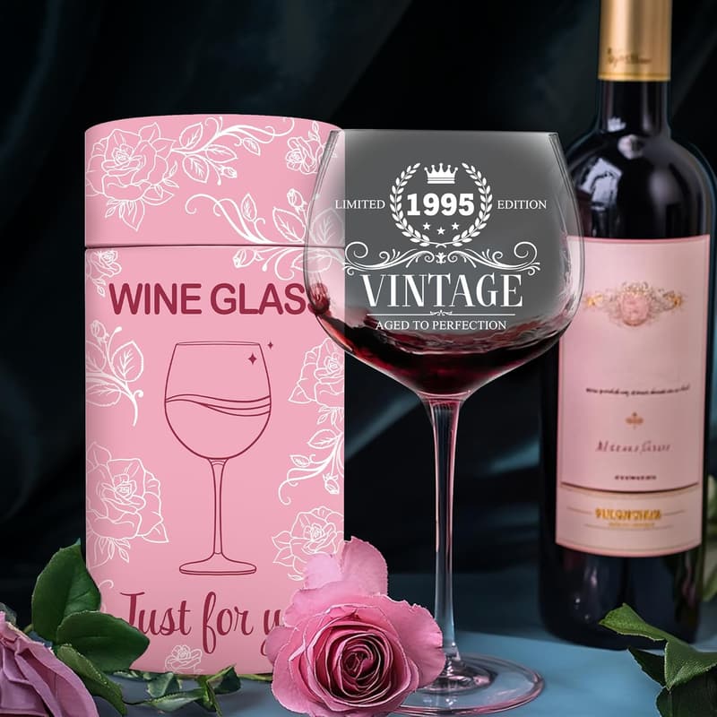 30th Birthday Vintage Engraved Wine Glass for Her