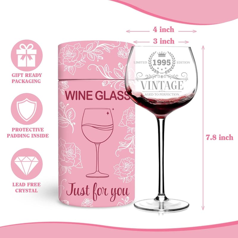 30th Birthday Vintage Engraved Wine Glass for Her