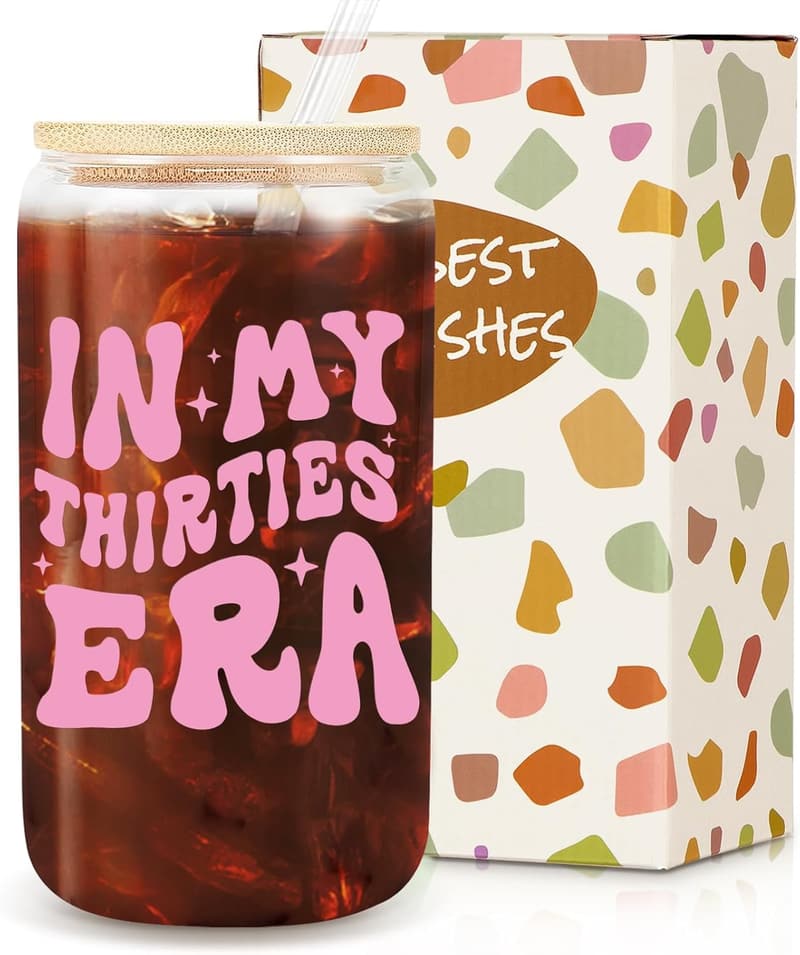 30th Birthday Glass Coffee Cup for Women - 16 Oz