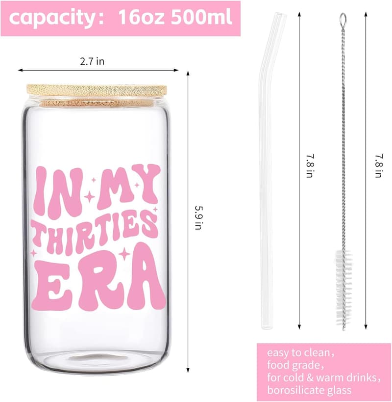 30th Birthday Glass Coffee Cup for Women - 16 Oz
