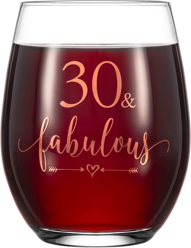 30th Birthday Rose Gold Wine Glass Gift for Women, 14oz