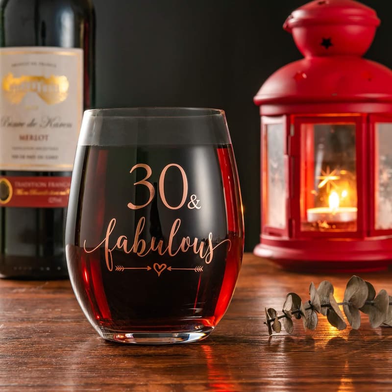 30th Birthday Rose Gold Wine Glass Gift for Women, 14oz