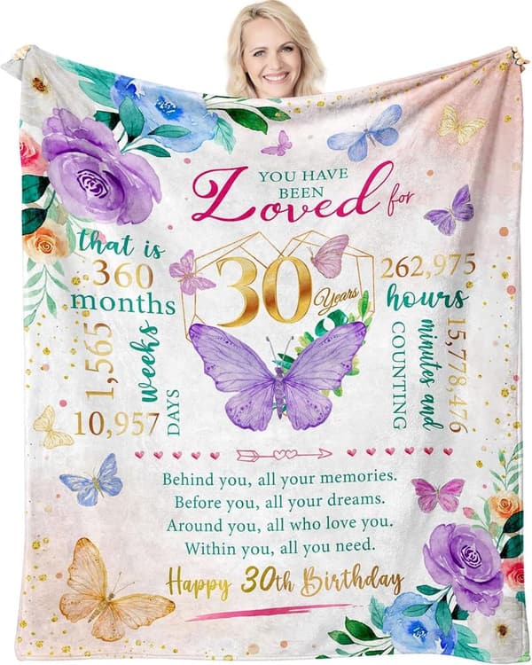 30th Birthday Fleece Blanket for Women, 60