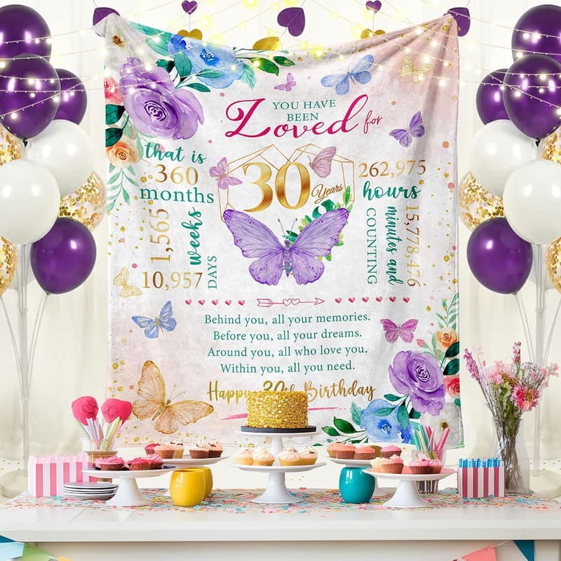 30th Birthday Fleece Blanket for Women, 60