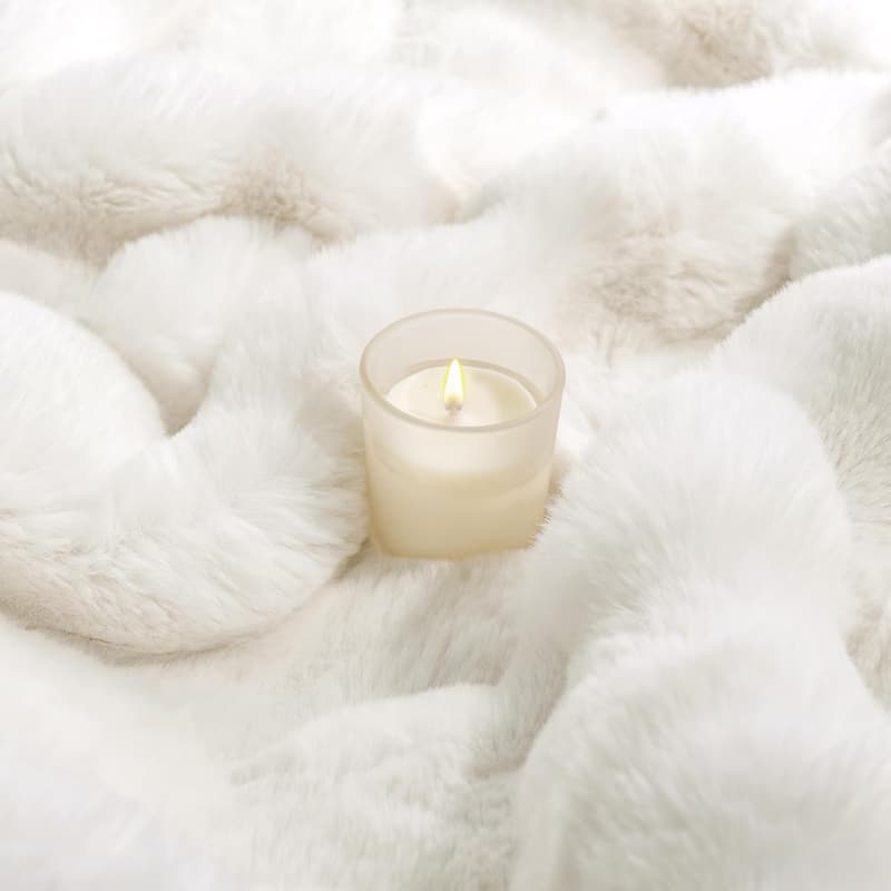 Luxury Faux Rabbit Fur Throw Blanket - Cream White, Reversible