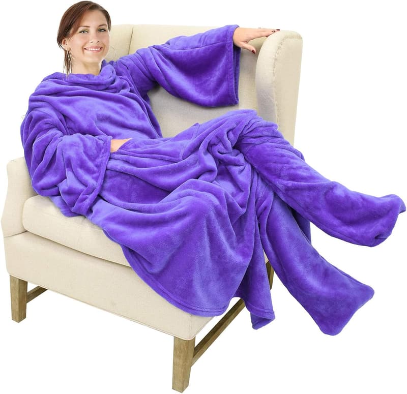 Cozy Micro Plush Fleece Blanket Wrap for Adults - Purple