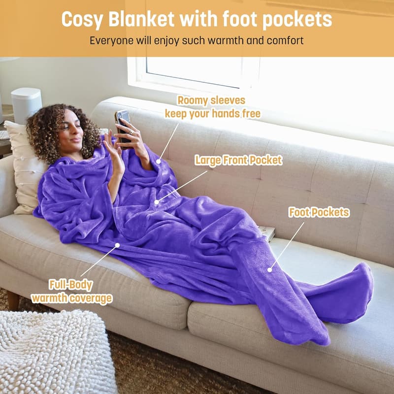 Cozy Micro Plush Fleece Blanket Wrap for Adults - Purple