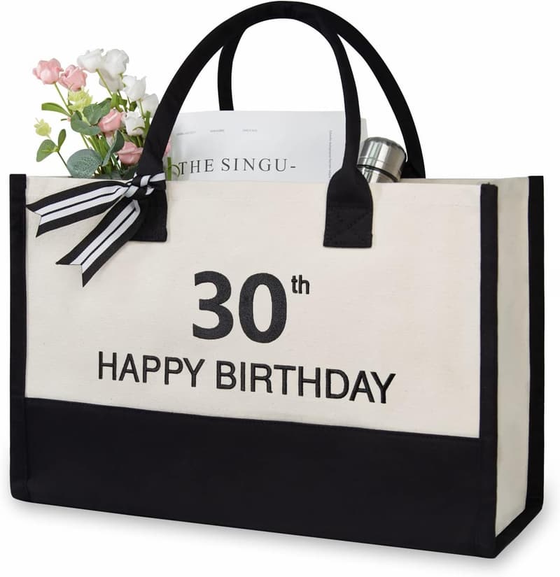 30th Birthday Personalized Embroidery Canvas Tote Bag for Women