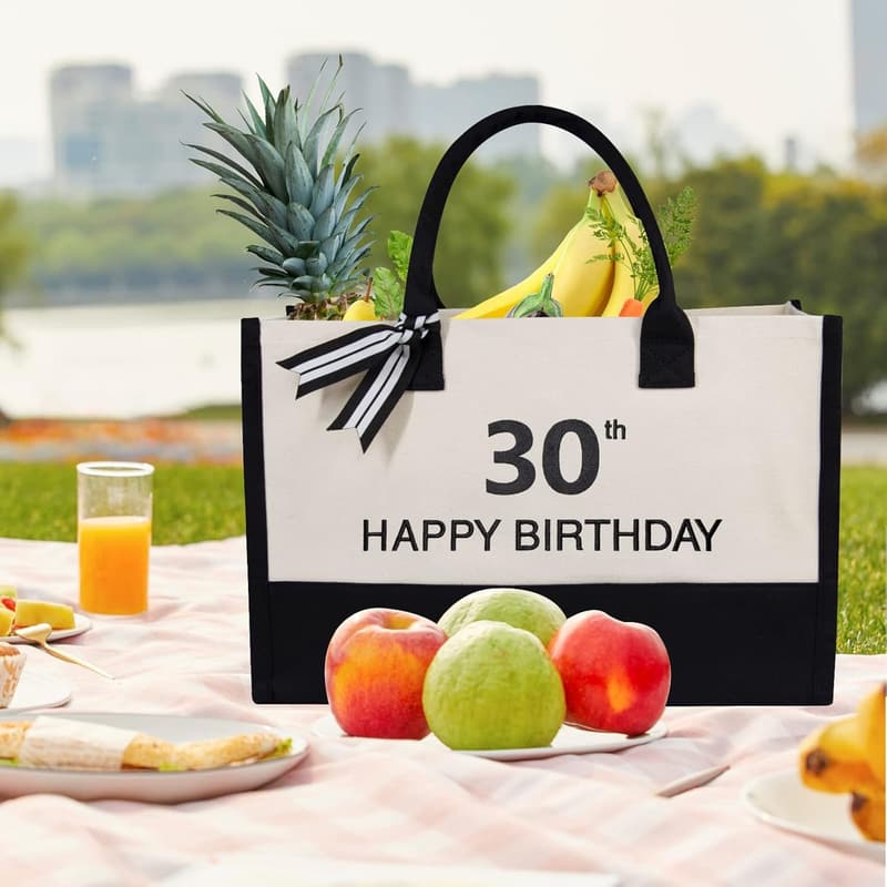 30th Birthday Personalized Embroidery Canvas Tote Bag for Women