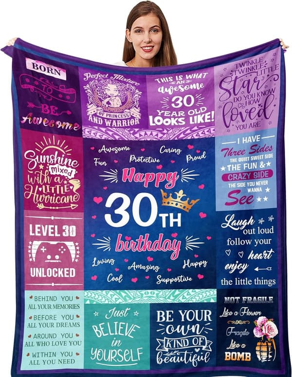 30th Birthday Throw Blanket for Women, 60
