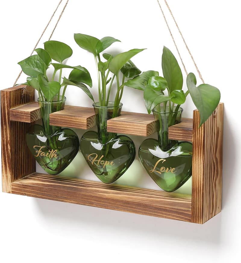 Faith Hope Love Terrarium Propagation Station with Heart Vase