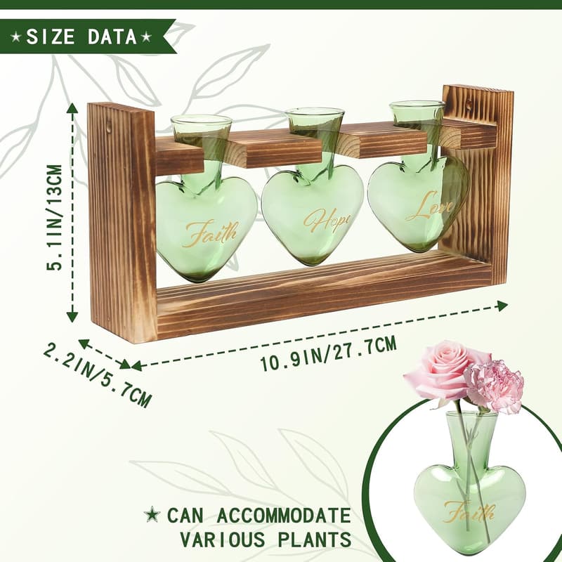 Faith Hope Love Terrarium Propagation Station with Heart Vase