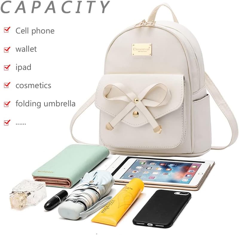 Cute Bowknot Leather Mini Backpack for Girls and Women