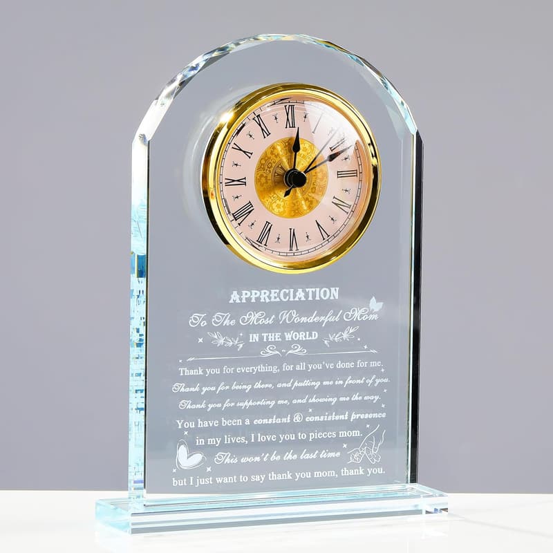 Engraved Crystal Clock for Mother's Day – Keepsake Gift for Mom