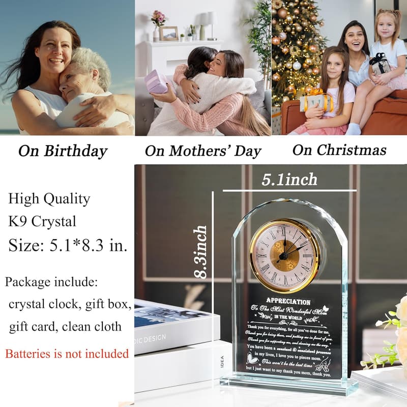 Engraved Crystal Clock for Mother's Day – Keepsake Gift for Mom