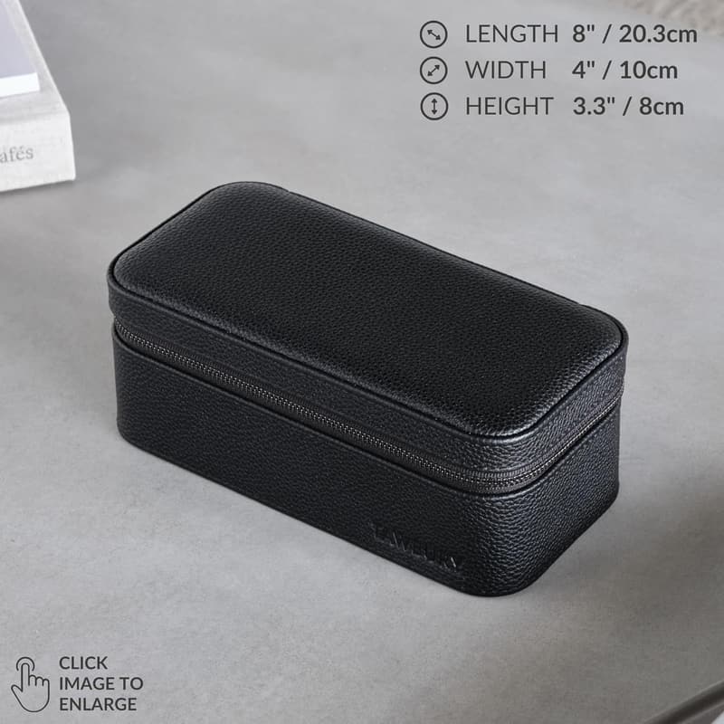 Men's Luxury Leather 3-Watch Travel Case in Black