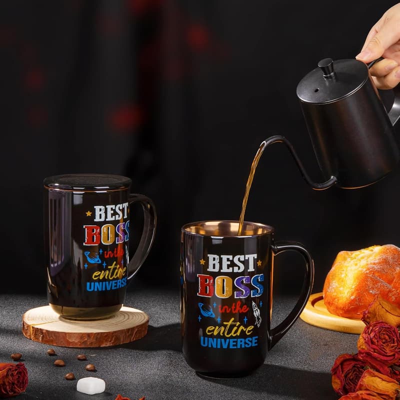 Unique Black Porcelain Coffee Mug for Boss Birthday Gifts
