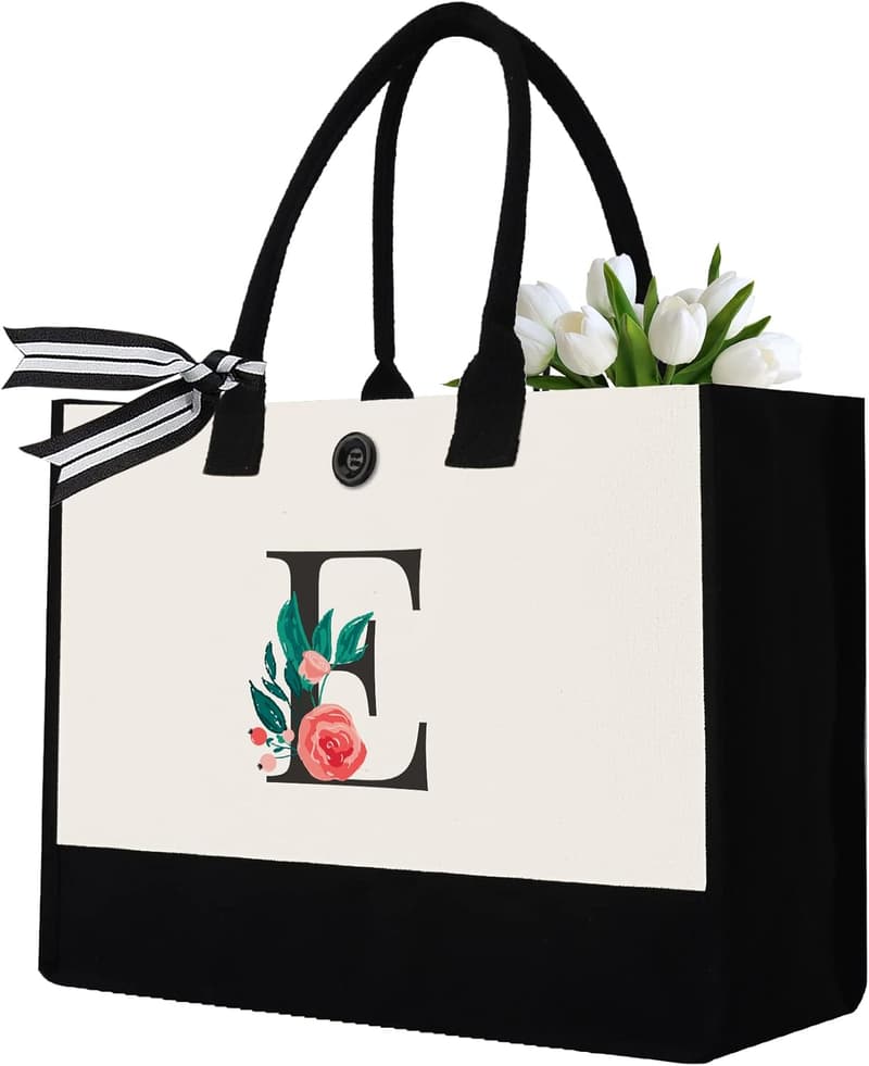 Personalized Initial Canvas Tote Bag for Women's Birthday