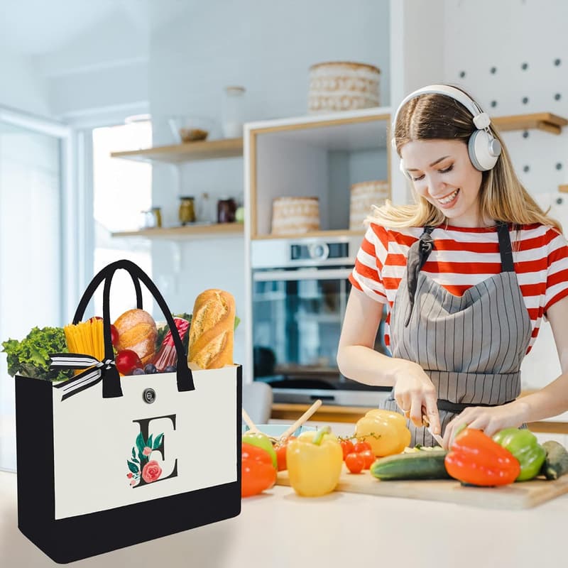Personalized Initial Canvas Tote Bag for Women's Birthday