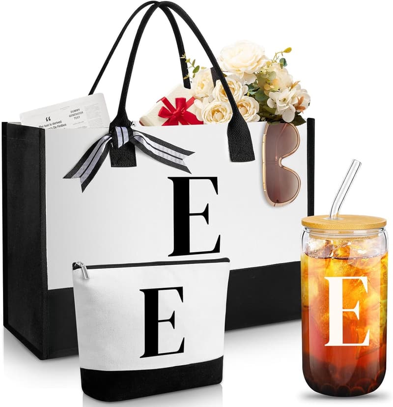 Monogram Canvas Tote Bag and Makeup Set for Women