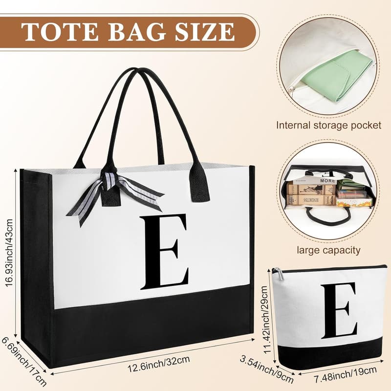 Monogram Canvas Tote Bag and Makeup Set for Women
