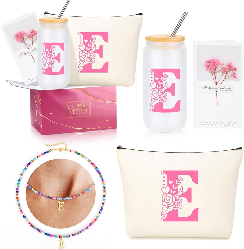 Trendy Pink Initial Gift Set for Teen Girls & Tweens