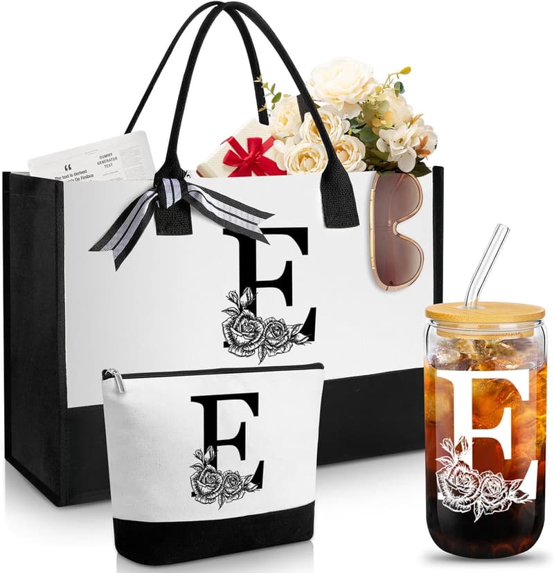 Personalized Monogram Canvas Tote & Makeup Set for Women