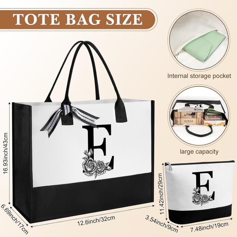 Personalized Monogram Canvas Tote & Makeup Set for Women