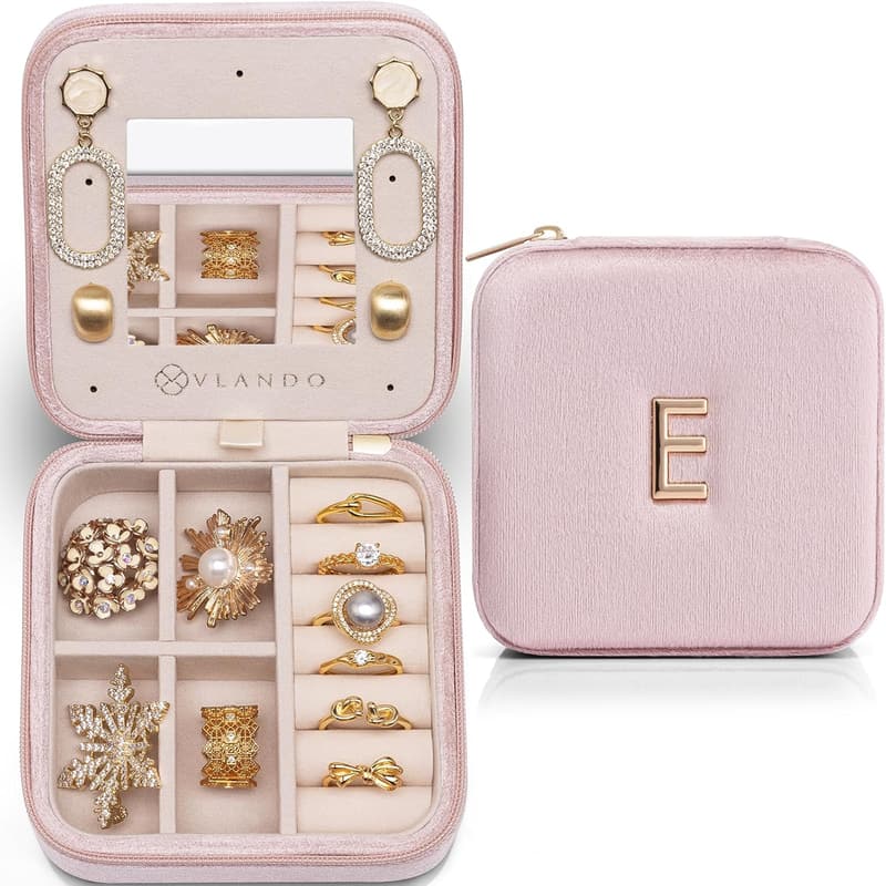 Personalized Initial Jewelry Case for Teacher - Letter E, Pink