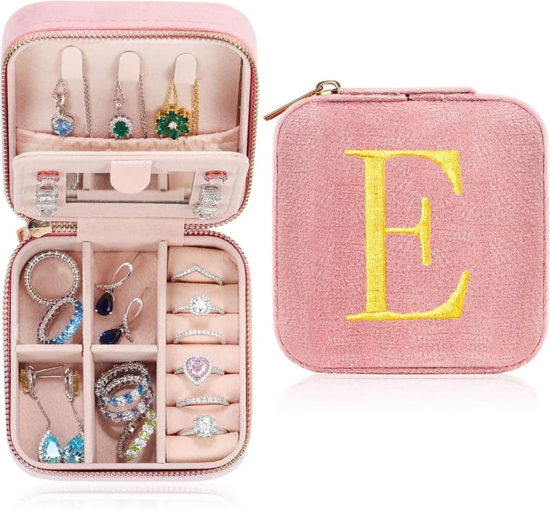 Bridal Shower Personalized Jewelry Box - Letter E, Pink