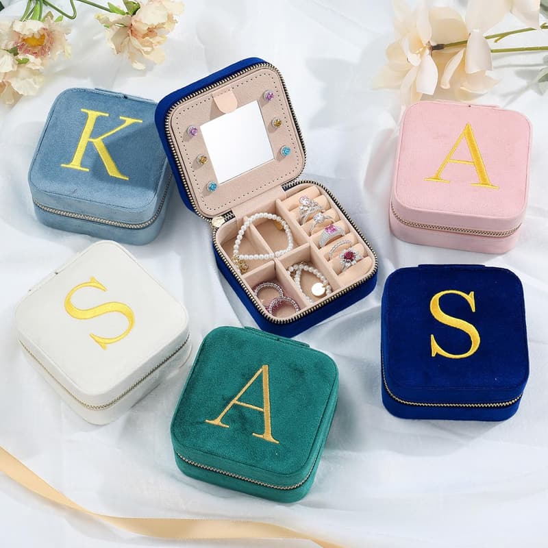 Personalized Pink Velvet Jewelry Case for Daughter's Birthday