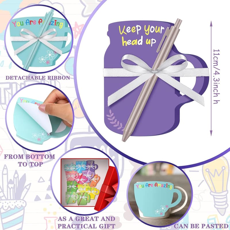 Inspirational Coffee Cup Notepads with Pens - 24 Pcs for Teacher Gifts