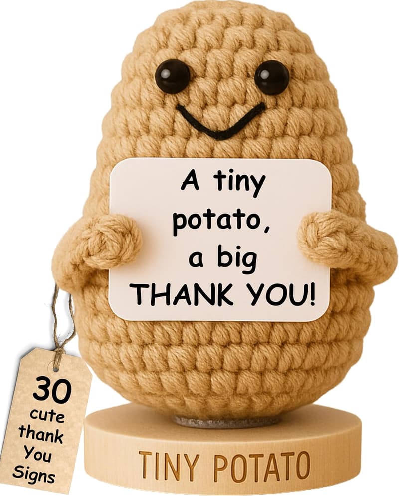 Handmade Potato Crochet Doll with 30 Thank You Signs - Employee Appreciation Gift