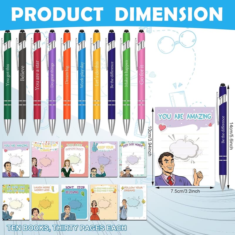 Nurse Appreciation Gift Set: 20 Motivational Pens & Notepads