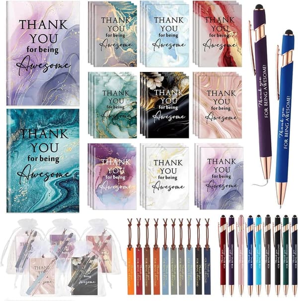 Employee Appreciation Gifts Set: Mini Notebook & Pen, Leather Bookmark
