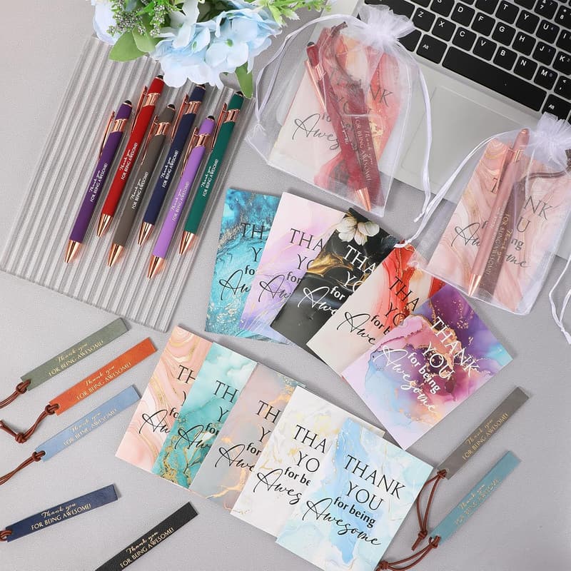 Employee Appreciation Gifts Set: Mini Notebook & Pen, Leather Bookmark