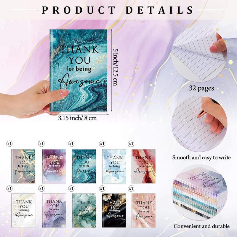 Employee Appreciation Gifts Set: Mini Notebook & Pen, Leather Bookmark