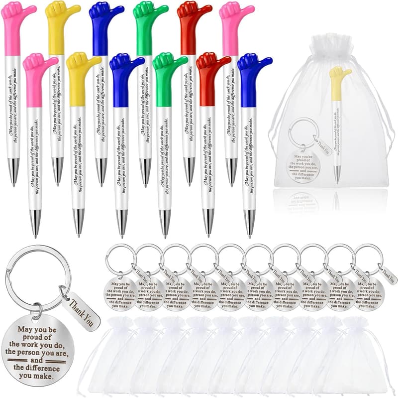 Employee Appreciation Thumbs Up Pens with Thank You Keychains