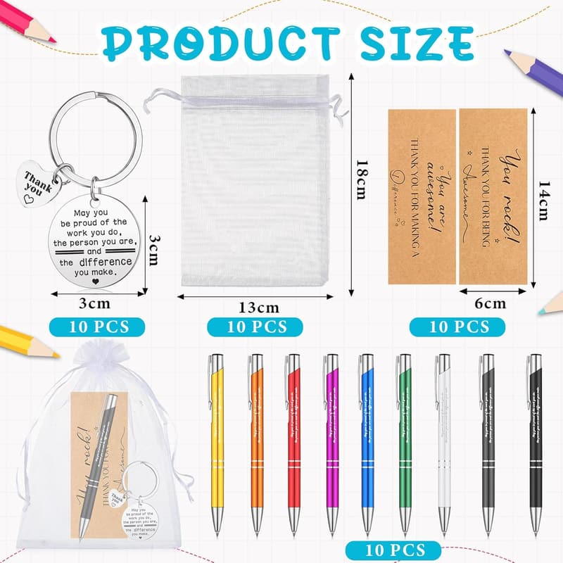 Employee Appreciation Gift Set: Keychains & Inspirational Pens