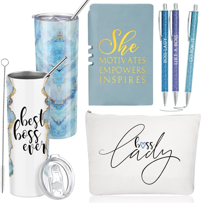Boss Day Appreciation Gift Set for Women - Tumbler, Makeup Bag & Notepad