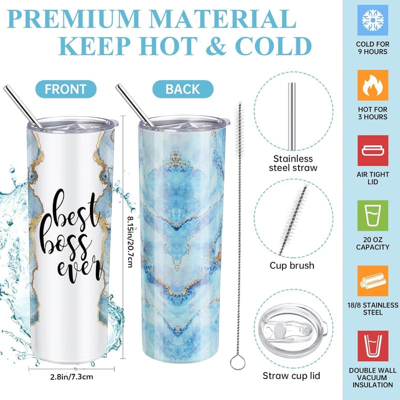 Boss Day Appreciation Gift Set for Women - Tumbler, Makeup Bag & Notepad