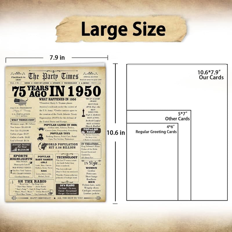 75th Birthday Card for Mom & Dad, Vintage Design 1949 Theme